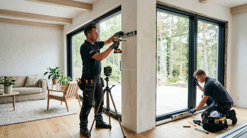 Expert installation of a contemporary floor-to-ceiling windo