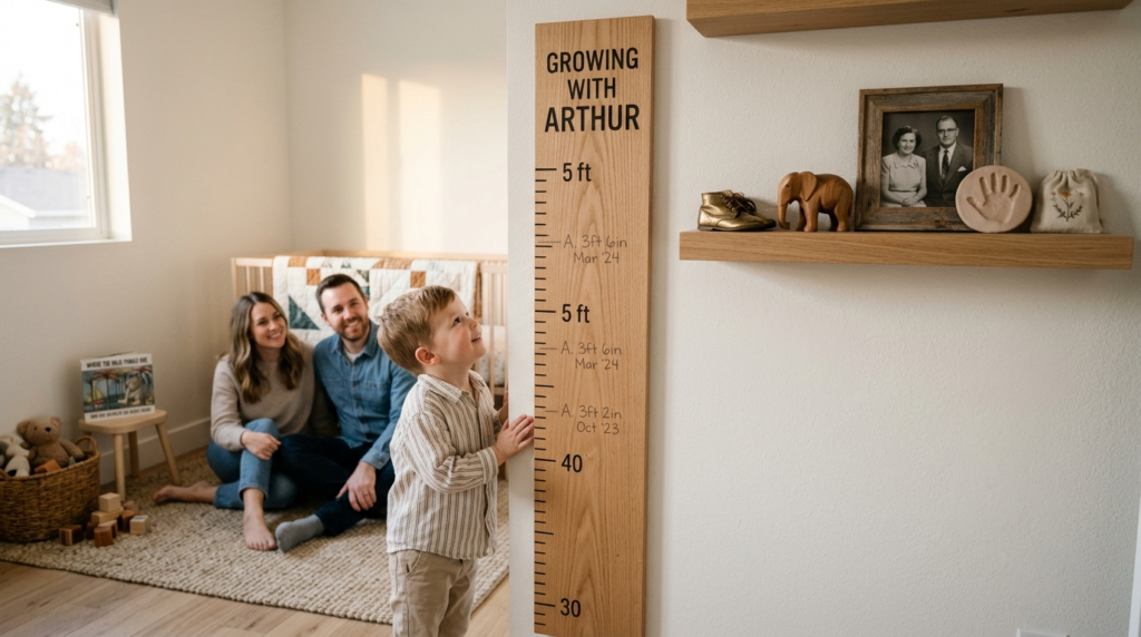 Modern minimalist childrens room corner featuring a persona