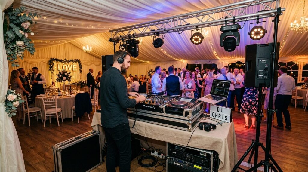 Interior design photography of a DJ station set up in a deco