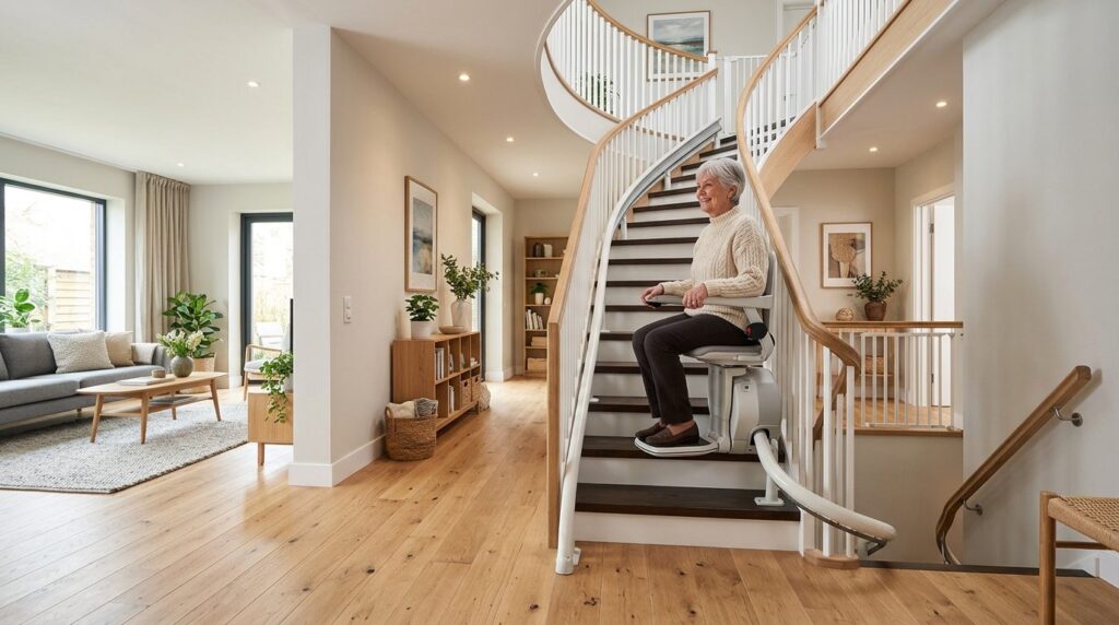 Wide-angle photograph of an accessible modern home interior 