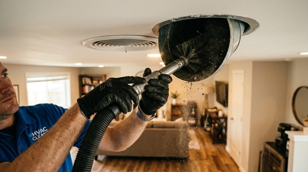 Close-up detail of professional ventilation duct cleaning pr