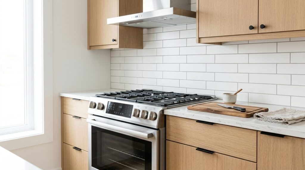 Close-up professional product photography of a modern kitche