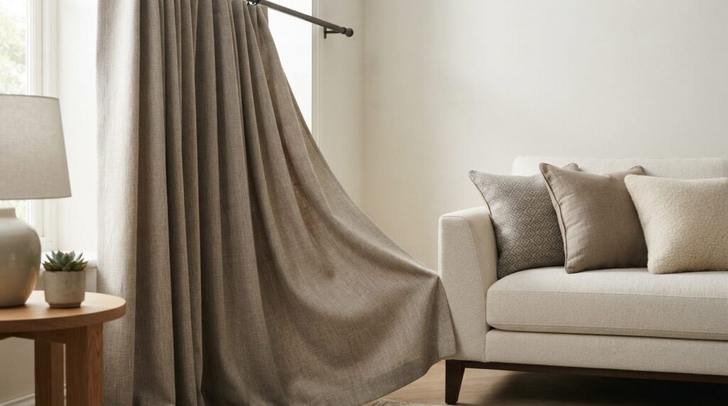 Close-up detail shot of luxury curtain fabric texture in sof