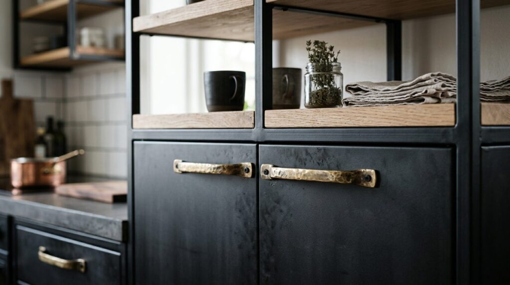 Close-up detail shot of a designer modular kitchen with indu