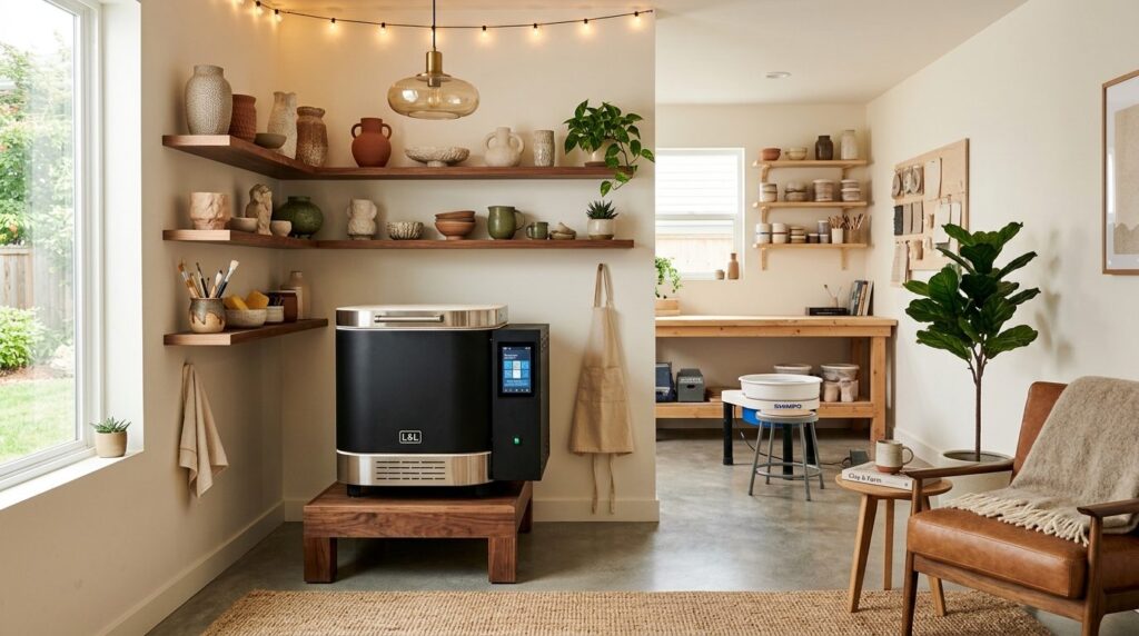 Contemporary home ceramic studio with a sleek smart-enabled 