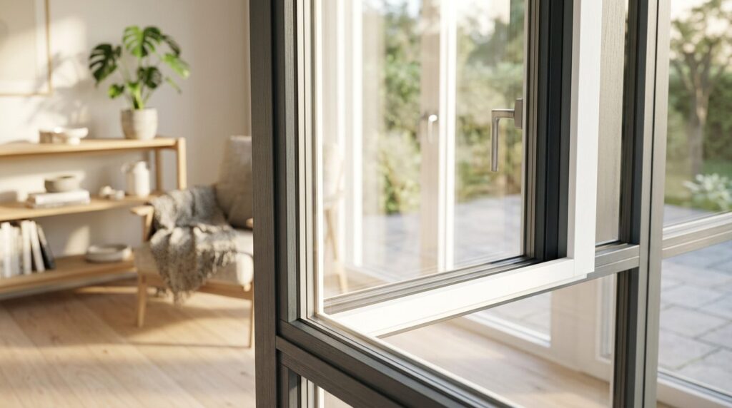 Close-up detail shot of pristine clean window panes in morni