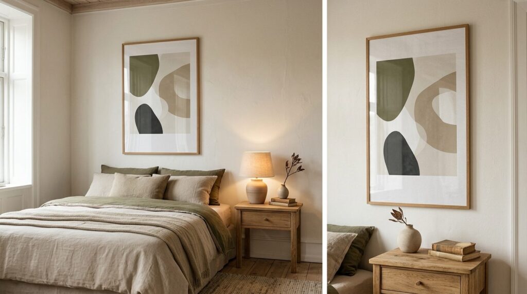 Close-up professional shot of a Scandinavian bedroom corner 