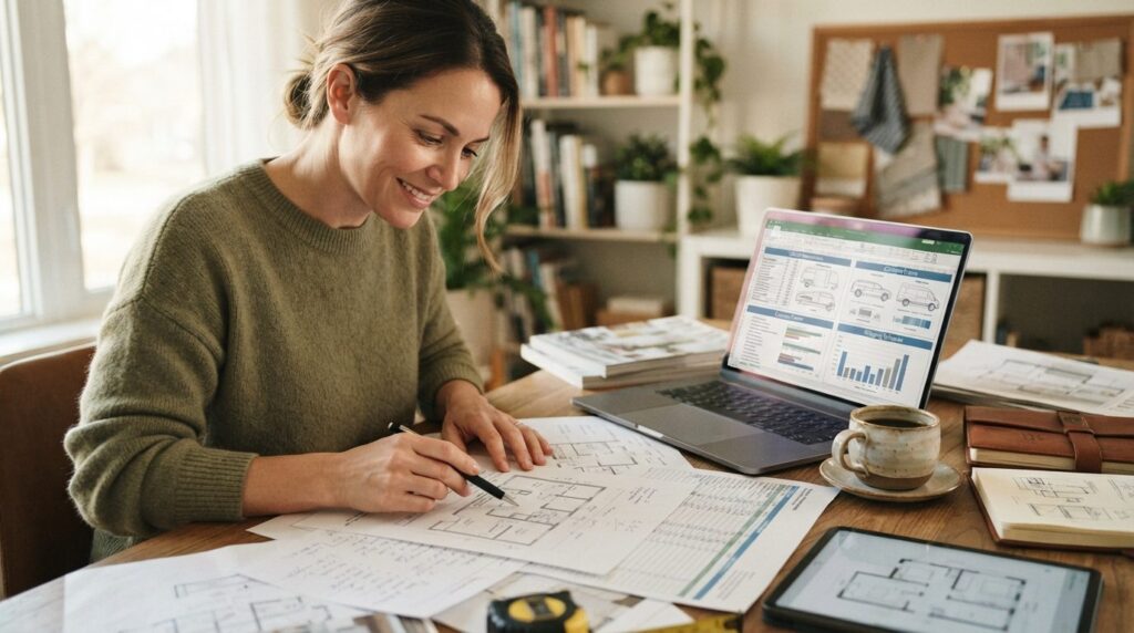 Close-up professional photograph of a homeowner reviewing do